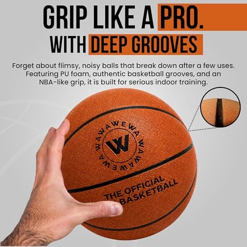 WAWAWEWA The Official Silent Basketball Size 7 (29.5") Uncompressed Fully Inflated – Ready to Play Indoor Basketball for Quiet Dribbling – Grooved Airless Indoor Training PU Foam Basket Ball All Ages - Thumbnail 4