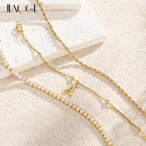 JIAOGE Gold Bracelets for Women - Gold Bracelet Stack Initial U Charm Bracelets for Women Stackable Rope Box Chain Tennis Bracelets Gold Jewelry for Women Gifts - Thumbnail 6