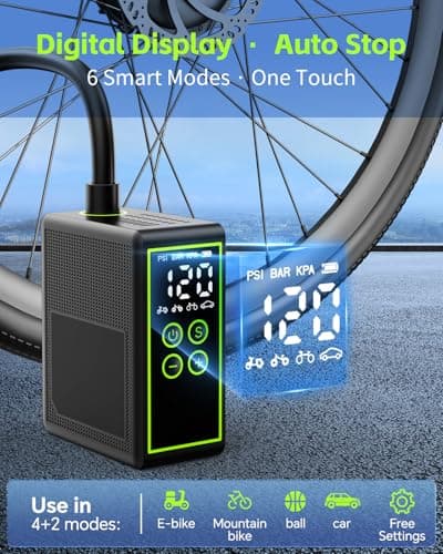 Yetour Bike Pump - Metal-Cylinder 150PSI Portable Electric Pump with Pressure Gauge, Rechargeable Mini Bicycle/Moto Tire Inflator, 0 to Full in 1 Min20s for Adult Bikes - Thumbnail 6