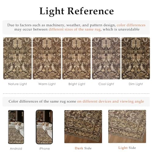 Berthmeer 8x10 Area Rugs for Living Room, Ultra Soft Washable Non-Slip Rug for Bedroom Low-Pile Vintage Distressed Floral Print Accent Carpet for Dining Room Home Decor Office Brown - Thumbnail 5