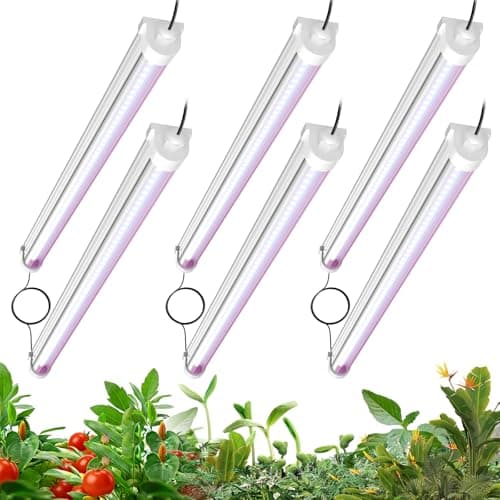 JESLED Waterproof Plant Grow Lights, 2FT Full Spectrum Grow Light for Seedling, Flowering & Fruiting, 144W(6 X 24W,900W Equiv), Linkable Grow Light Strip, Plug and Play, Pinkish White,6-Pack