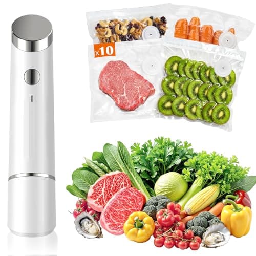 Portable Vacuum Sealer for Food, 10 Reusable Sealer Bags with 60kPa Powerful Handheld Vacuum Sealer Machine, Seal Meal Saver, Cordless Compact Food Sealer for Freezer, Microwave