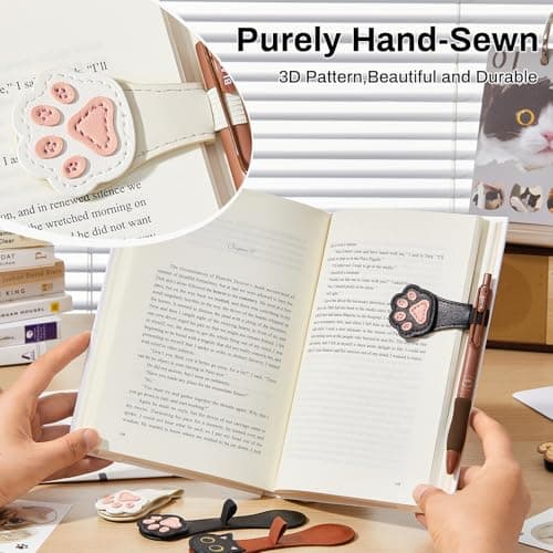 2Pcs Magnetic Bookmarks with Gift Box Magnetic Pen Holder for Notebook Cat Book Marks Clip Gift for Book Lover Readers Cute PU Leather Bookmark for Women, Paw (White+Black) - Thumbnail 4