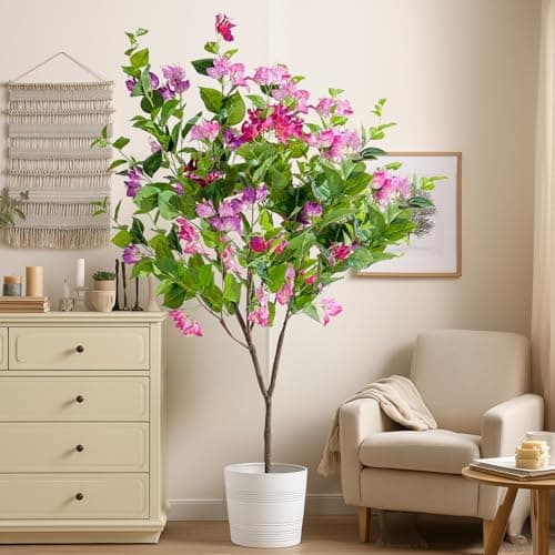 Erimda 4FT Artificial Bougainvillea Tree Artificial Tree Tall Potted Fake Bougainvillea Trees for Outdoor Indoor Lifelike Potted Faux Plants with Wood Trunk and Flowers Office Wedding Home Decor - Thumbnail 3