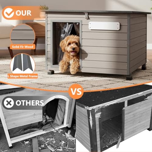 Dog House Outdoor & Indoor Anti-Chewing Iron Frame Dog Kennel Easy Clean and Assemble Openable Roof for Small to Medium Dog Breeds (32" L X 12" W X 25" H) - Thumbnail 4