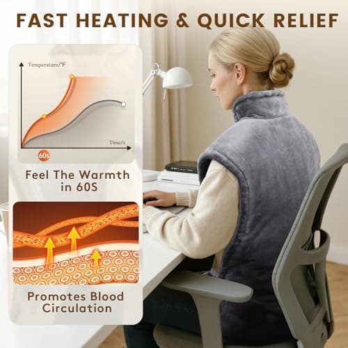 Heating Pad for Neck and Shoulders and Back, 6 Heat Settings & 4 Timer Deeper Pain Relief, Auto Shut Off, 29 * 38" Large Electric Heatings Pad for Full Back, Soft Fabric Gifts for Women Men - Thumbnail 2