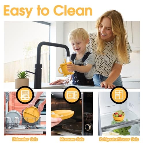 Baby Led Weaning Supplies, 17 Piece BPA-Free Silicone Feeding Set, Eating Essentials Baby Utensils with Suction Plate and Bowl, Pocket Bib, Sippy Cup with Lid, for 6+ Months, Yellow - Thumbnail 6