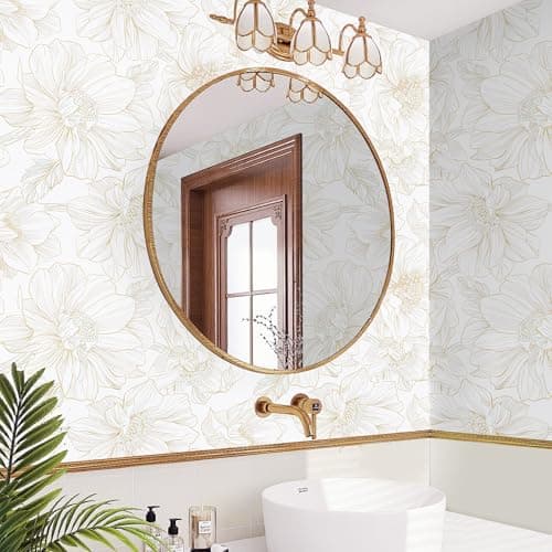 Abyssaly Beige Neutral Peel and Stick Wallpaper Large Floral Contact Paper Boho Flower Removable Self Adhesive Vinyl Roll Waterproof Wall Paper for Bathroom Bedroom Cabinet Thicken Decor 17.3" x 118" - Thumbnail 2