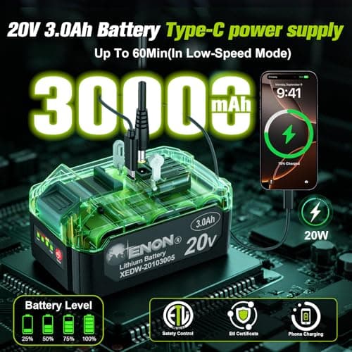 Leaf Blower- Brushless Electric Cordless Leaf Blower with Battery and Charger, 3 Speed Mode, Lightweight Cordless Blower for Blowing Leaves, Patio Cleaning, Blowers for Lawn Care and Dust - Thumbnail 4