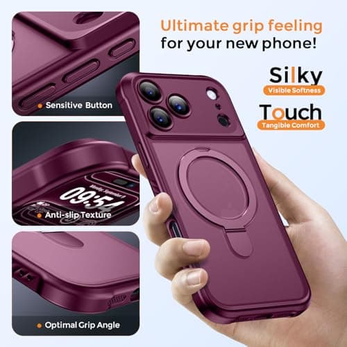 MOCCA Design for iPhone 17 Pro Max Case, Compatible with Magsafe [Premium Invisible Magnetic Ring Stand] [Military Drop Protection] Full Camera Guard Translucent Matte Slim Phone Cover 6.9",Wine Red - Thumbnail 6