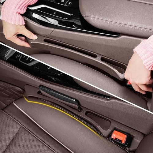 GPKJQZS Car Seat Gap Filler Organizer with Dual Slots, 2 Pack Anti-Drop Storage Solution for Car SUV Truck - Prevents Phone, Keys, Wallet from Falling Between Seats (Brown)