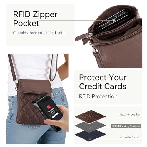 Goinsound Crossbody Phone Purse Quilted Cell Phone Crossbody Bag with RFID Blocking Card Slots Dark Brown - Thumbnail 3