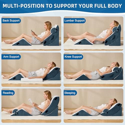 HABUTWAY 4Pcs Orthopedic Wedge Pillow, Bed Pillow for Sleeping, Post Surgery Foam Wedge Pillow for Back Pain Relief, Triangle Adjustable Support Pillow with Machine Washable Cover, Blue - Thumbnail 6