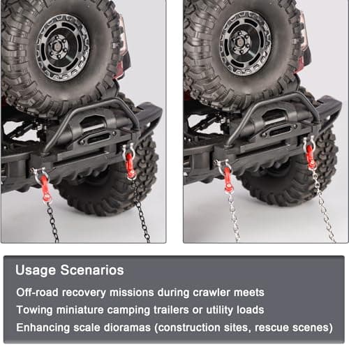 High-Simulation Metal Tow Hook + 100cm Chain Kit for 1/10 Scale RC Crawlers – Compatible with Traxxas TRX4, Axial SCX10 Series – Off-Road Recovery & Realistic Upgrade - Thumbnail 4