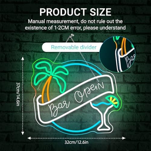 WX&YH Bar Open Neon Sign Cocktail Coconut Tree Led Light Open Signs for Business Bar Decorations for Home Pub Party Club Beer Bar Lights Man Cave Coffee Stores Restaurant Palm Decor Gifts - Thumbnail 6