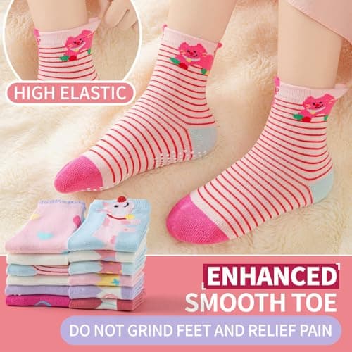 ORVYTHA 12 Pairs Baby Girls Boys Toddlers Kids Grips Socks Non-Slip/Anti-Skid Funny Cartoon Breathable Cotton Crew Socks - Thumbnail 4