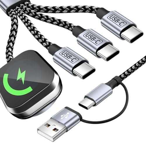 4 in 2 Charging Cable for Phone Watch Charger with 3 Type-C Ports, Travel Essentials USB C Splitter Multi Charging Cable/Cord for iWatch Ultra/SE/11-1, iPhone17 16 15 14, Android, More -1Pack 5FT - Image 1