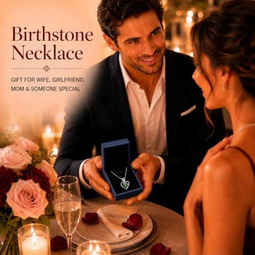 JACUPO Heart Birthstone Silver Necklace for Women(08 - Olive Green) - Thumbnail 4