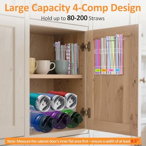 Acrylic Straw Holder for Cabinet Door - Reusable Tumbler Straw Organizer with Ultra Sticky Adhesive, Space-Saving Straws Storage Organizer for Kitchen Cupboard Door, Small Straws Container, 2 Pack - Thumbnail 2