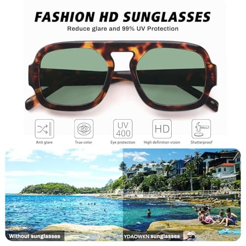 YDAOWKN Retro Square Aviator Sunglasses for Women Men Trendy Flat Top Sun Glasses UV Protection Vintage Shades - Thumbnail 4