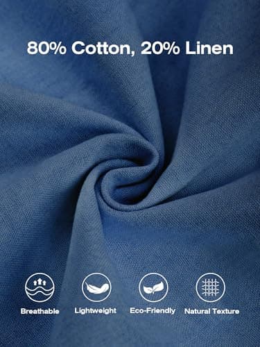 JEMLDL Big and Tall Men's Guayabera Cuban Shirt Cotton Linen Short Sleeve Light Collared Casual Business Wedding Outfits Navy Blue 4XL - Thumbnail 6