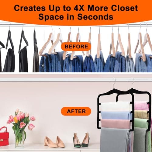 Closet Organizers and Storage,2 Pack Pants Hangers Space Saving,Velvet Hangers, Dorm Room Essentials for College Students Girls Boys Guys,Non Slip Organization and Storage Scarf Jeans Hangers - Thumbnail 2