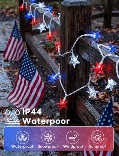 35 LED Patriotic Star String Lights, 13.6FT 4th of July Red White and Blue String Light with LED Mini Bulbs, Waterproof Connectable Independence Day Lights for Home Patio Garden Yard Memorial Day - Thumbnail 3