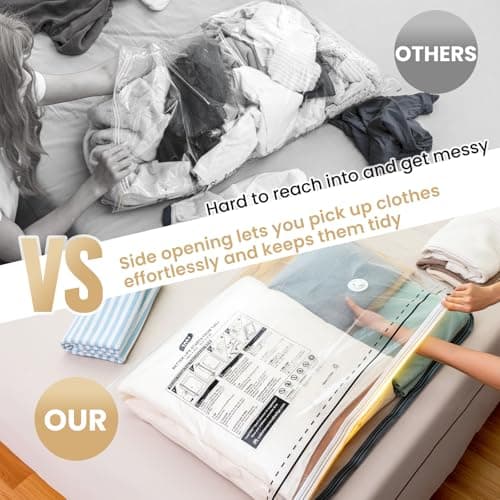 TAILI 8 Pack Vacuum Storage Bags, Jumbo Size 39x28 inch, LONG SIDE ZIP Vacuum Seal Bags for Beddings, Extra Large Storage Space Saver for Clothing, Comforters, Blankets, Pillows - Thumbnail 4