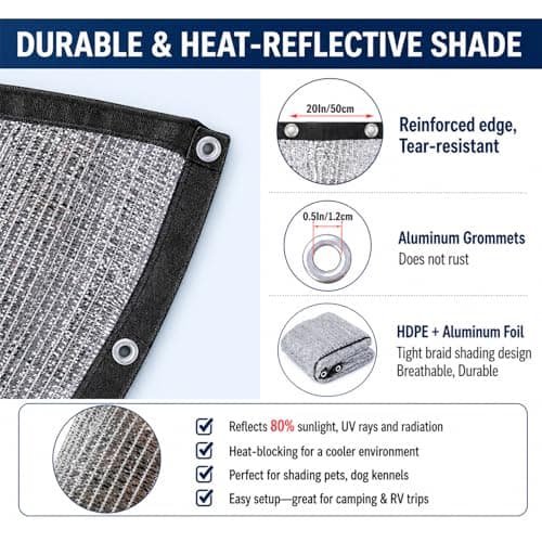 XiHaKey 10x25 FT 80% Aluminet Shade Cloth, Reflective Sun Shade Fabric with Grommets & Ball Bungees, UV Resistant Mesh Tarp Heat Blocker for Greenhouse, Carport, Dog Kennel, Patio, Camping - Thumbnail 3