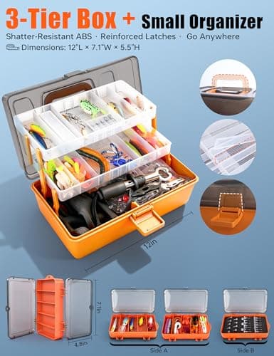 Large 3-Layer Tackle Box with Tackle Included, 417Pcs Fishing Lures Kit with Bonus Small 2-Sided Box & Gloves, Pliers, Crankbait, Hooks, Freshwater Bass Fishing Gear Gift for Men & Kids - Thumbnail 6