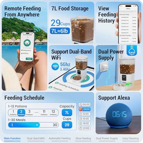 Automatic Cat Feeder with 5G WiFi: Automatic Dog Feeder with Slow Feed & Smart APP Control, 7L Timed Auto Cat Food Dispenser with Alexa for Pets, Detachable for Easy Cleaning - 29 Cups - Thumbnail 2