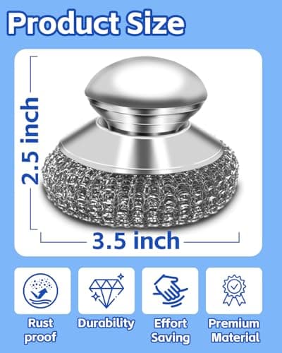 Stainless Steel Scrubber with Handle, Heavy Duty Steel Wool Scrubbers for Pots and Pans, Cast Iron, Steel Wool Scouring Pads for Stove, Oven, Grill, Kitchen, Sink Cleaning - Thumbnail 6