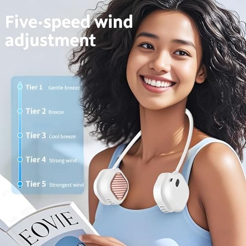 Suzii Portable Neck Fan Rechargeable, Hands Free Bladeless Personal Fan with 5 Speeds, Lightweight Foldable Wearable Cooling Fan, 360° Adjustable for Home, Office, Travel and Outdoor Use - Thumbnail 3