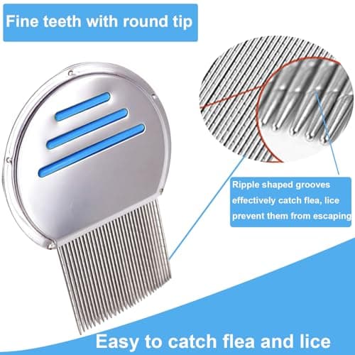 Flea Comb for Cats,Lice Comb for Kids-Stainless Steel Nit Comb Quick Results for Head Lice,Human Pets Peine Para Piojos-Thick Hair&Fine Hair (BLUE) - Thumbnail 4