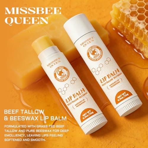 Beef Tallow Lip Balm with Original Beeswax | Dual-layer Hydrating Moisturizing for Dry Lips | Smooths Texture | Delivers Softness & Enhances Natural Shine | Unscented | 2PC (0.5 oz / 15g / 1pc) - Thumbnail 6