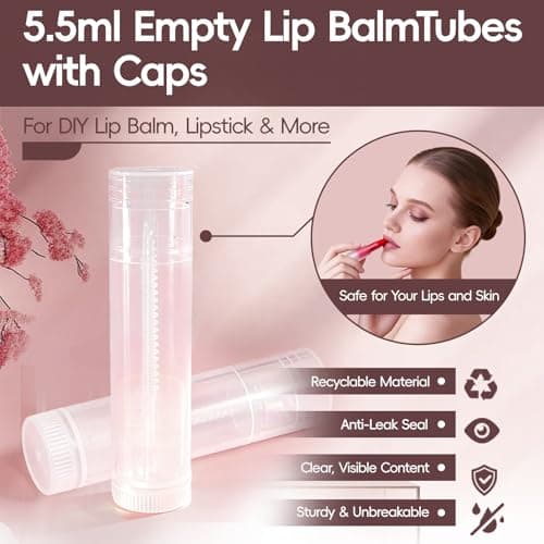 Pilloze 50 PCS Clear Lip Balm Tubes Empty, 5.5ml Twist-up Chapstick Tubes with Caps, Portable BPA-Free & Leak-Proof Lip Balm Containers Bulk for DIY Homemade Lipstick, Chapstick, Solid Perfume - Thumbnail 3