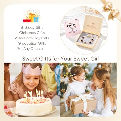 Cute Lucky Flower Bracelet For Girls, 18K Gold Plated Stainless Steel - Thumbnail 6