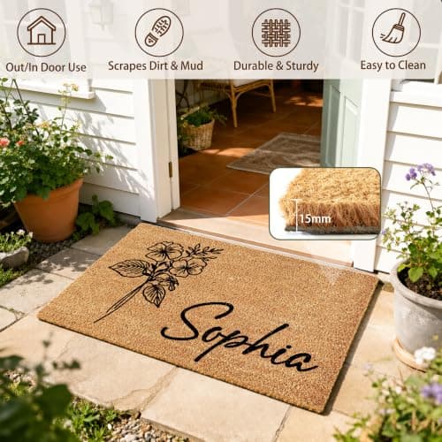 Fincekoom Personalized Natural Coco Coir Door Mat with Heavy Duty Backing Custom Non-Slip Front Door Welcome Mats for Outside Entrance or Porch Entry Housewarming Gift for Home Decor - Thumbnail 4