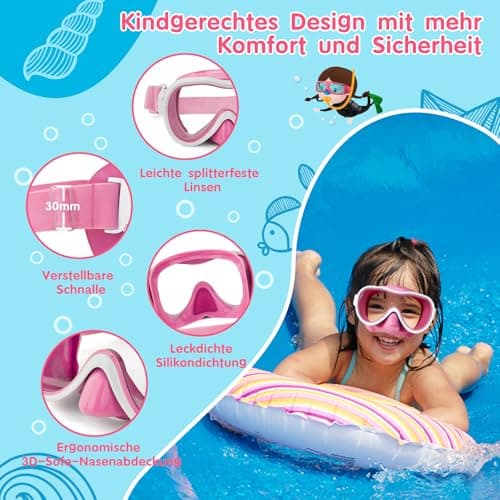iGym Kids Swim Goggles, Snorkel Mask Diving Mask Swimming Goggles with Nose Cover and Elastic Straps Cover & Mesh Bag & Ear Plugs - Thumbnail 3