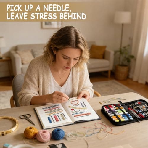 Embroidery Stitch Book Kit for Adults & DIY Craft Enthusiasts, Portable Embroidery Kit for Beginners, Includes Guide to 106 Patterns with Tools & Tutorials and 86-Piece Sewing Tool Set (1 Kit) - Thumbnail 6