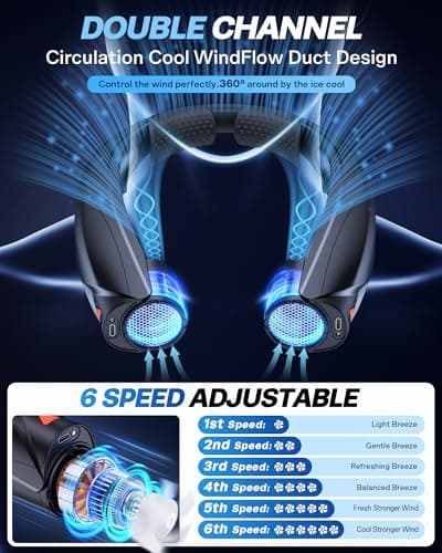 Laimiod Neck Fan - Portable Neck Fan with LED Book Light, 6-20h Long Battery Life, 6 Speeds Adjustable, USB-C Rechargeable, Hands-Free Wearable Fan, Cooling Personal Fan Gifts for Men Women Dad Mom - Thumbnail 3