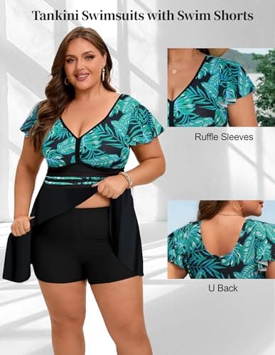 Arolina Women Plus Size Bathing Suit Modest Swimsuits Swim Dress Tummy Control Full Coverage Big Busted with Boyshorts (Green, 20W) - Thumbnail 4