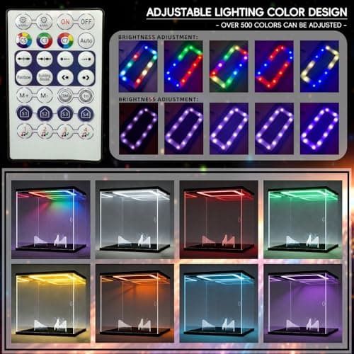 Sheenory Acrylic Soccer Display Case with RGB LED Lights, Dustproof Memorabilia Display Box Showcase for Soccer and lego Collectibles with Removable Ball Stand & UV Protection(Black 9.8x9.8x9.8inch) - Thumbnail 5