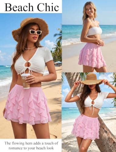 Avidlove Pink Mini Skirt Mesh Ruffled Women Skirts Y2K Dating Casual Hangout Outfit L - Thumbnail 5
