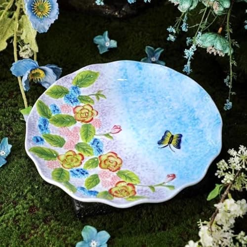 Handpainted Ceramic Dinner Plates, 9.84 Inch Ceramic Kitchen Plates, with Lifelike Floral & Butterfly Pattern, Microwave & Dishwasher Safe, Suitable for Serving Steak, Salad, Dessert, Fruits, Dessert - Thumbnail 6