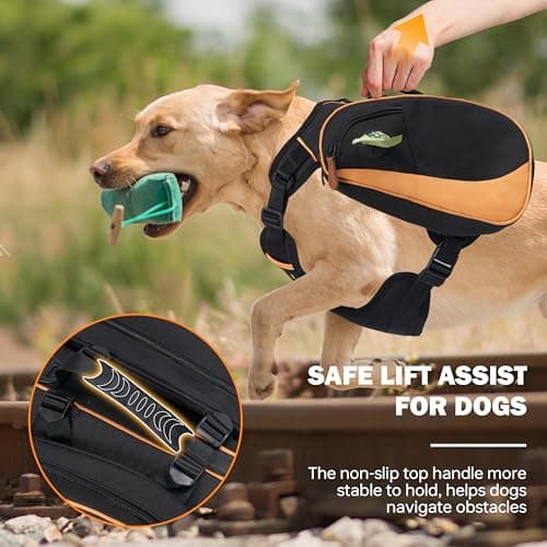 Dog Backpack Harness with Non-Slip Handle, Height-Adjustable Side Pockets Tactical Saddle Bag for Dogs, Lightweight Backpack for Dogs Hiking Walking Training, D-Ring Leash Attachment (30-55LB) - Thumbnail 4