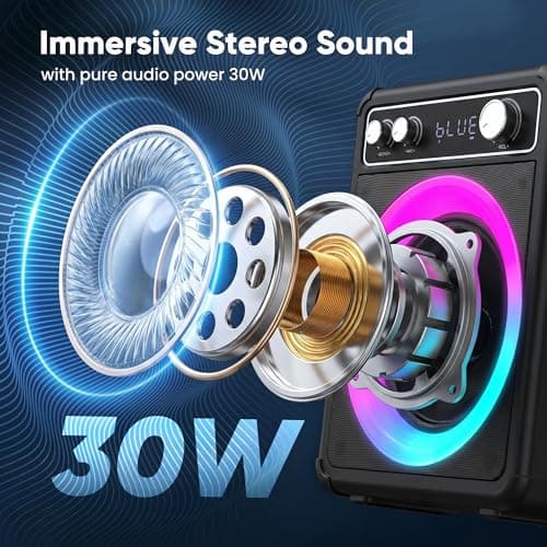VOSOCO Karaoke Machine with 2 Wireless Microphones, Portable Bluetooth Speaker for Adults Kids, PA Systems Support TWS Echo Adjust TF USB AUX for Home Party Outdoor Travel - Thumbnail 5
