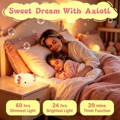 YR YRHH-PET Axolotl Lamp Kid Cute Night Light, Rechargeable Squishy Axolotl Gifts for Girls, Baby Touch Nightlight, Dimmable Silicone LED Animal Toys, Bedside Pink Lamp, College Nursery Kawaii Décor - Thumbnail 2