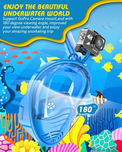 QingSong Kids Snorkel Mask Full Face, Snorkeling Set with Camera Mount, 180 Degree Panoramic View Snorkeling Gear Anti-Fog Anti-Leak - Thumbnail 5