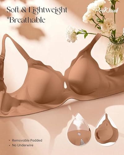 ProKloud Bras for Women No Underwire Wireless Full Coverage Jelly Bras Wave-Coffee Large - Thumbnail 5